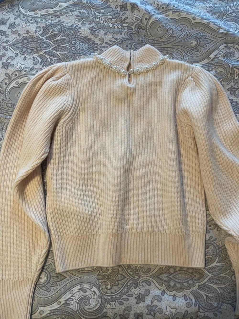 Sandro Cream Knit Turtleneck Sweater with Jeweled Collar - Picture 8 of 9